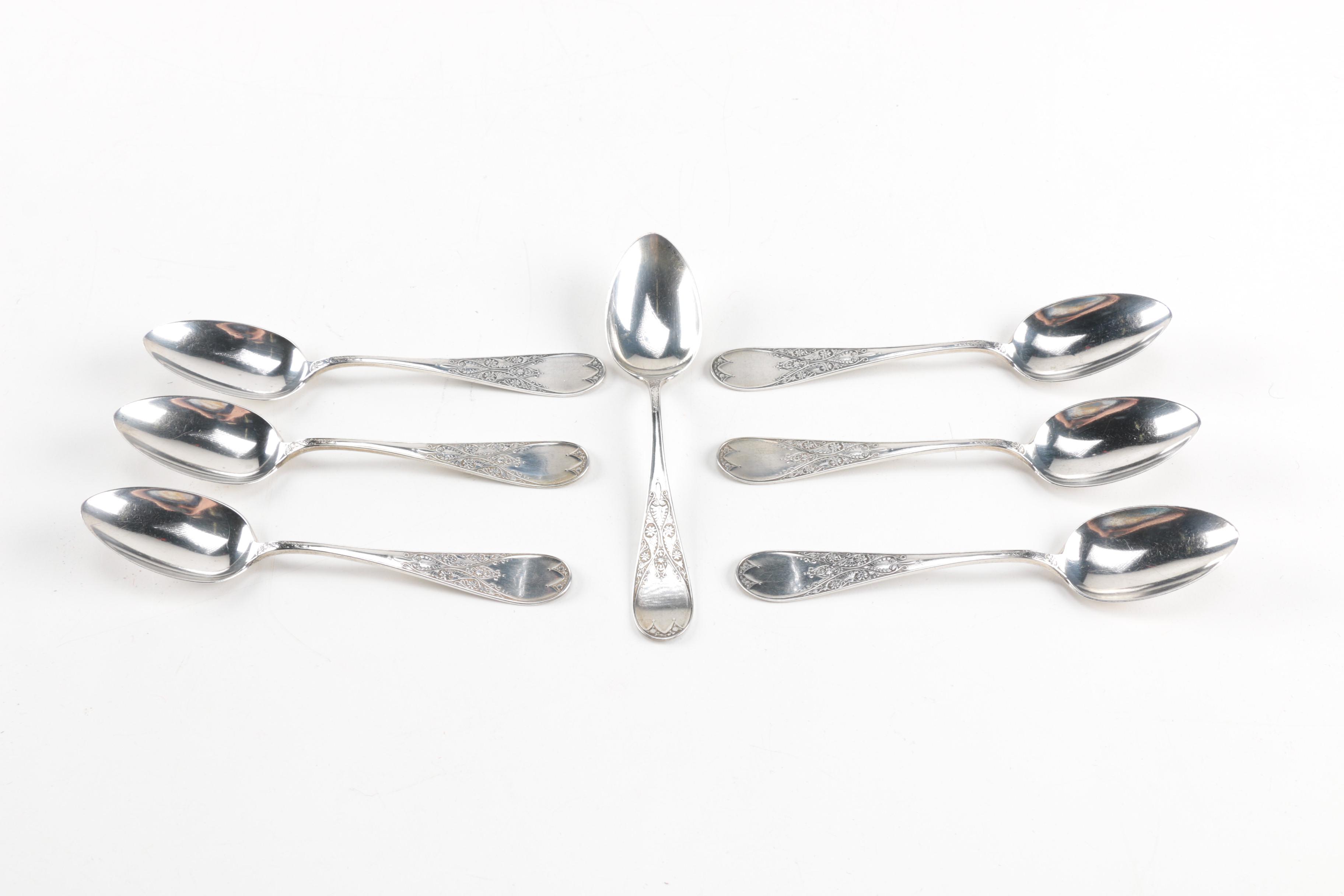 Sterling Silver Spoons with Etched Floral Handles