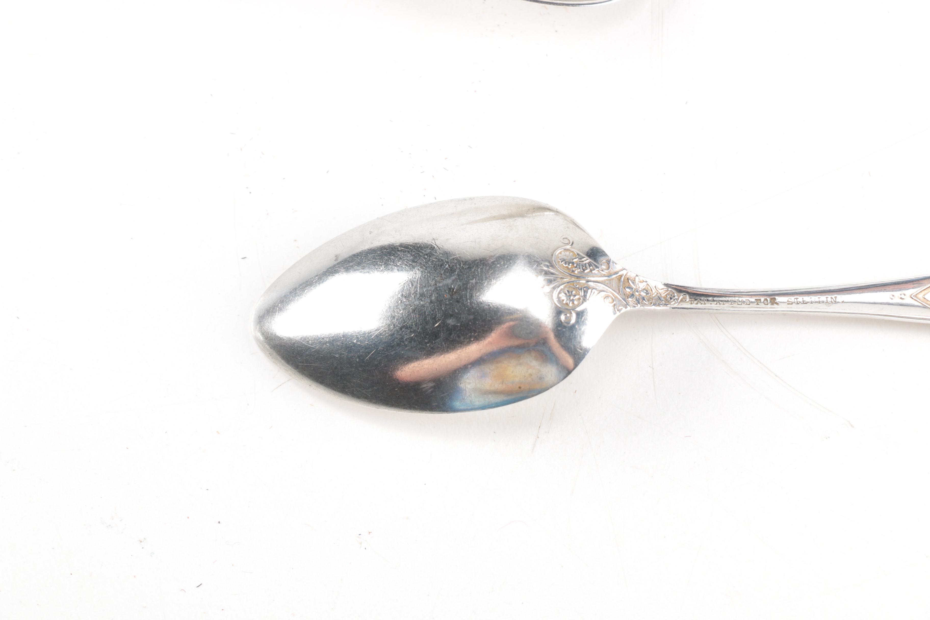 Sterling Silver Spoons with Etched Floral Handles