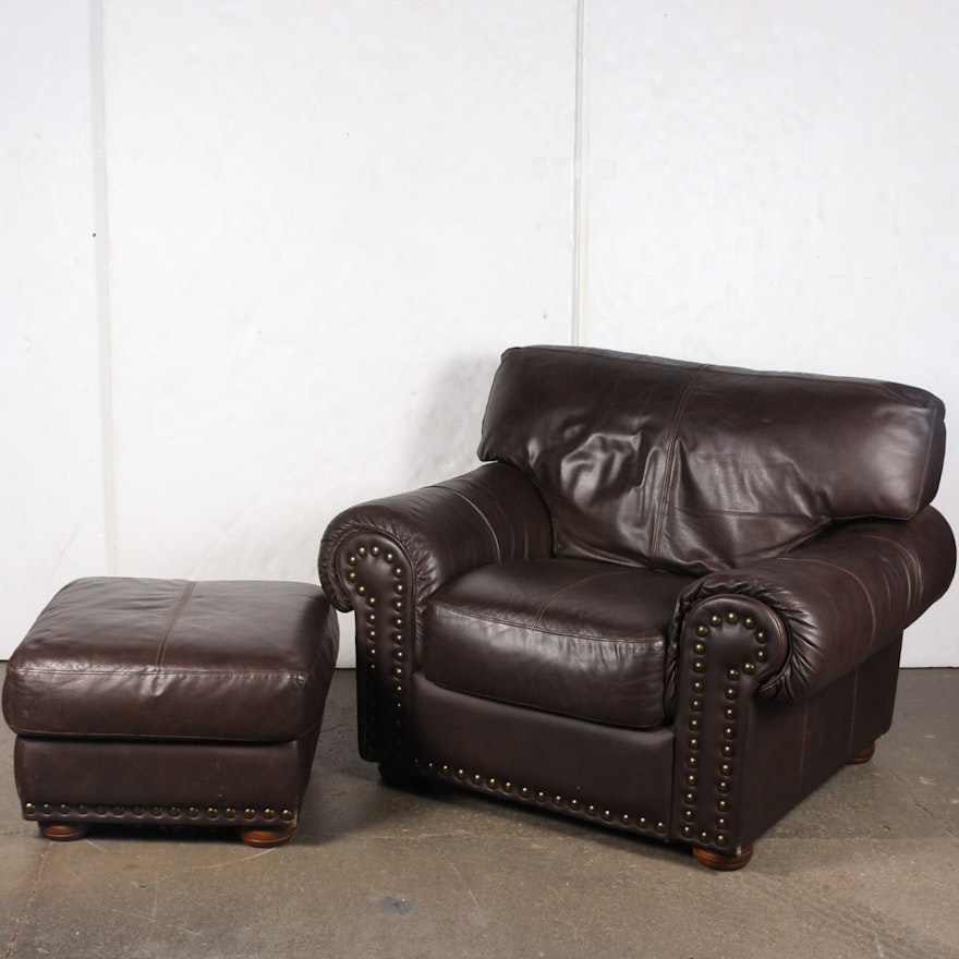 Contemporary Leather Armchair With Ottoman