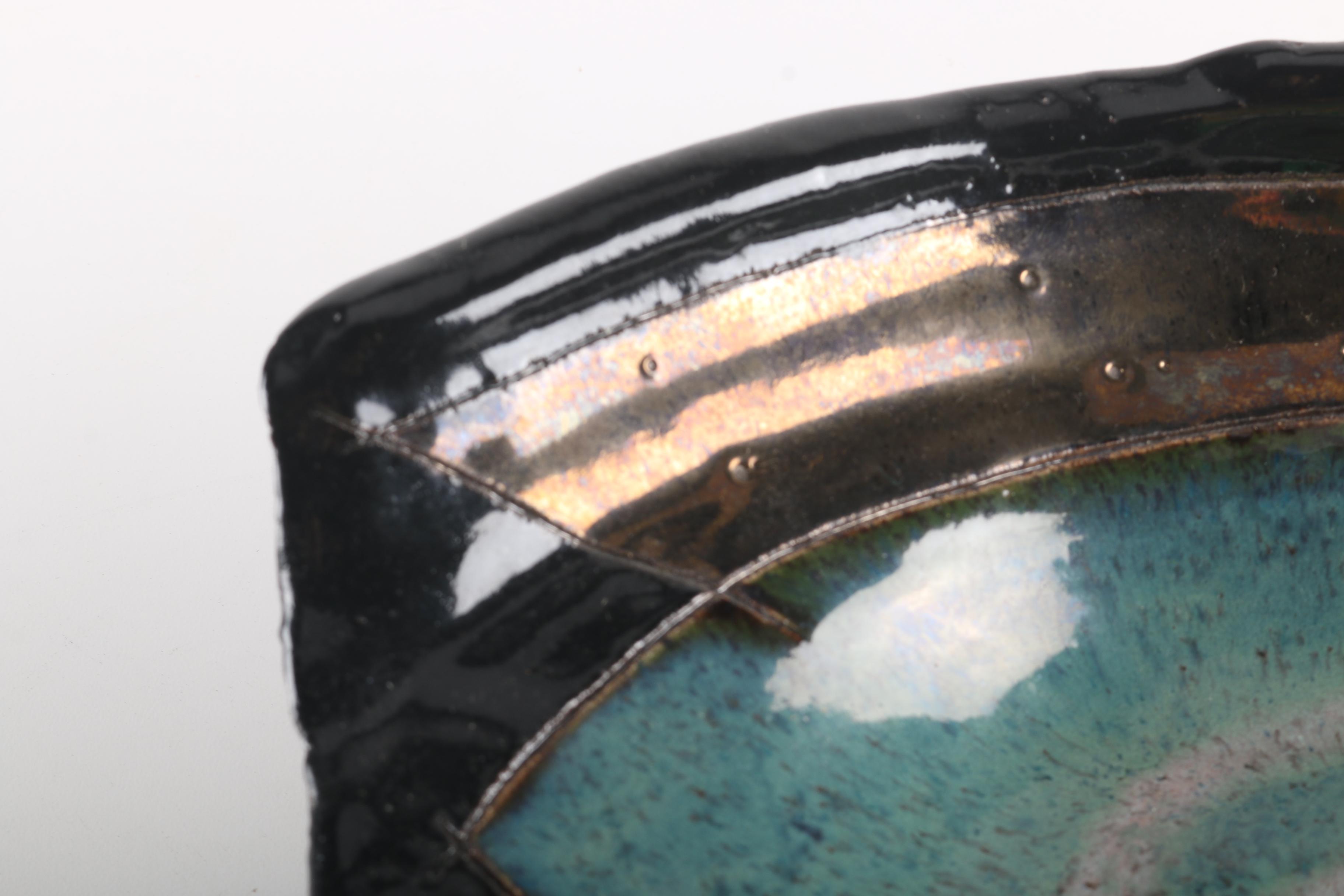 Handbuilt Black and Blue Triangular Stoneware Footed Dish