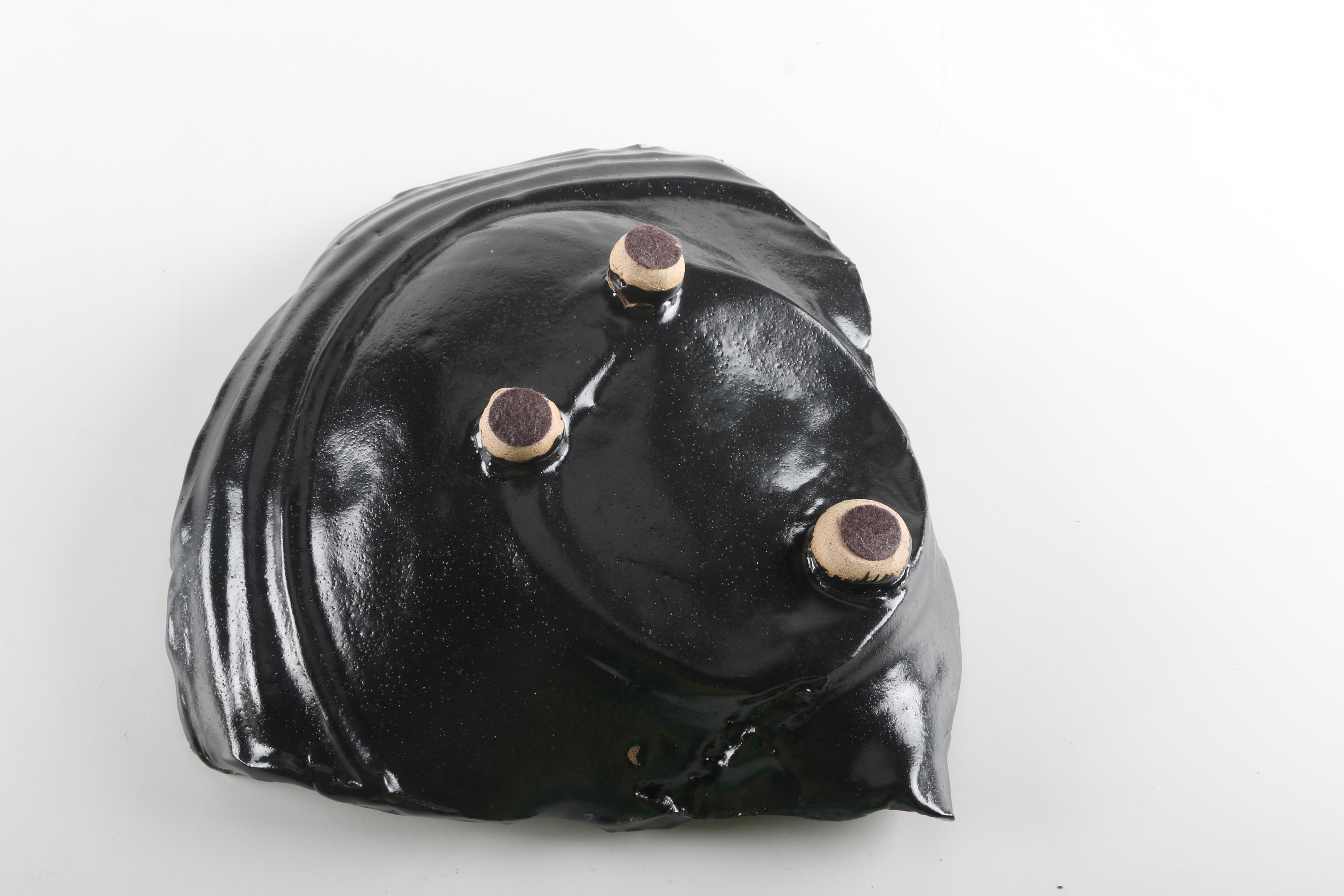 Handbuilt Black and Blue Triangular Stoneware Footed Dish