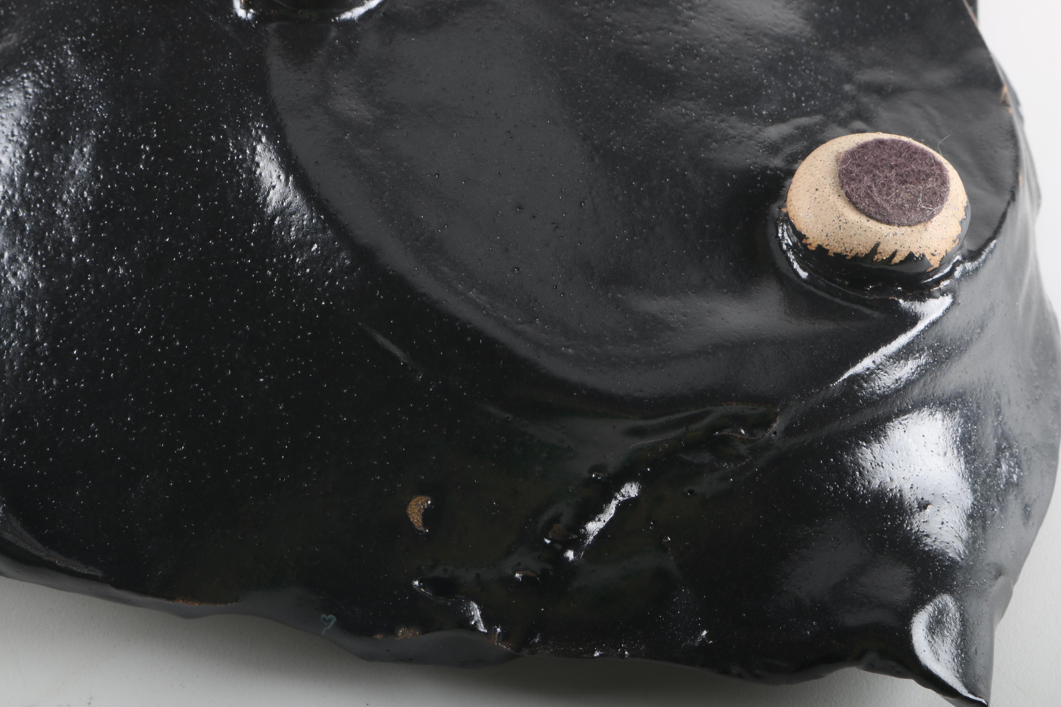 Handbuilt Black and Blue Triangular Stoneware Footed Dish