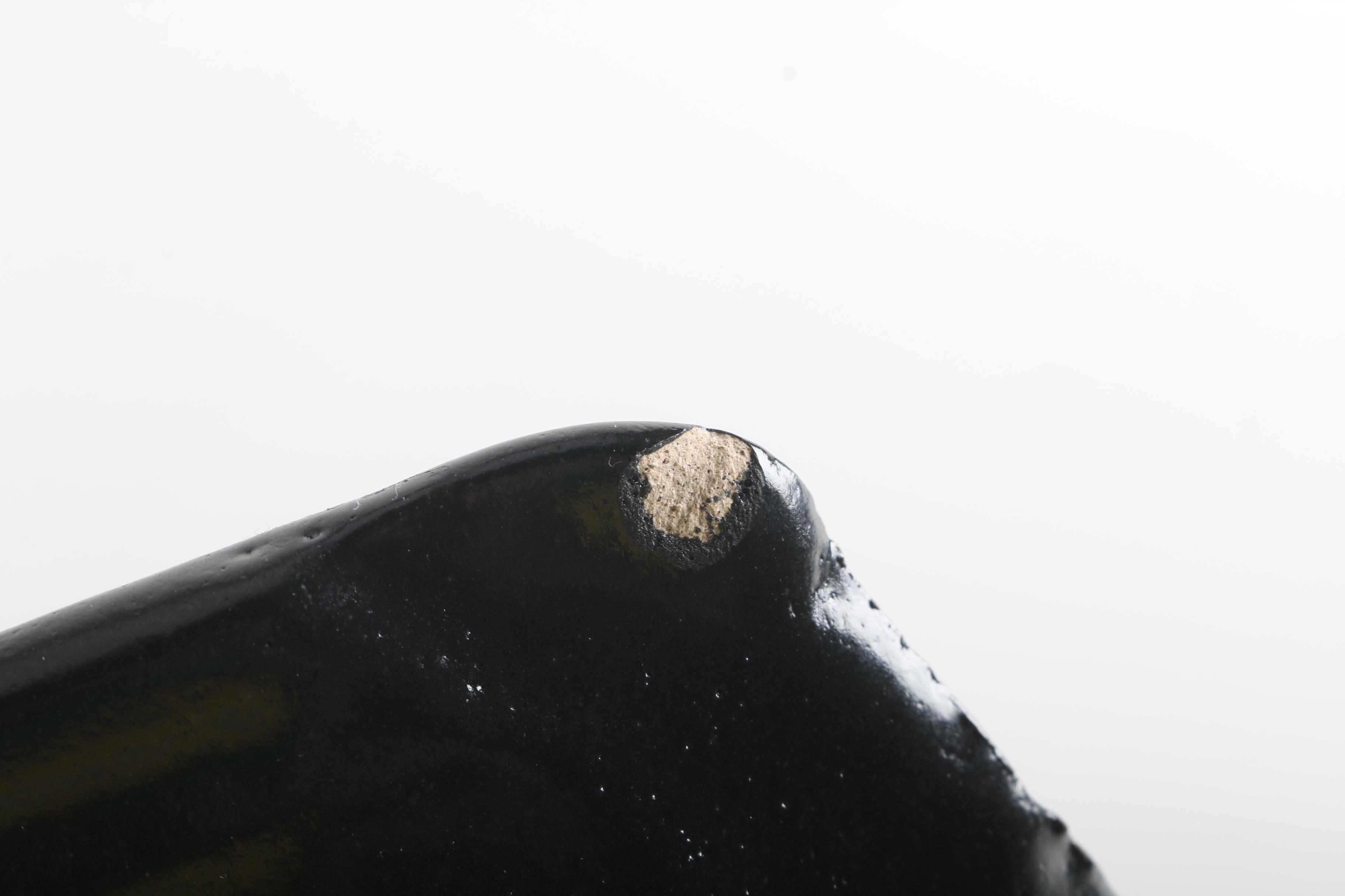 Handbuilt Black and Blue Triangular Stoneware Footed Dish