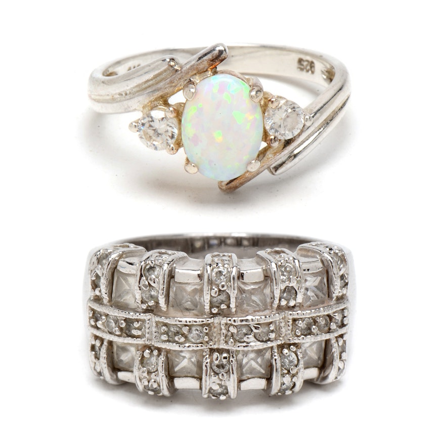 Pairing of Sterling Silver Rings with Synthetic Opals and CZs