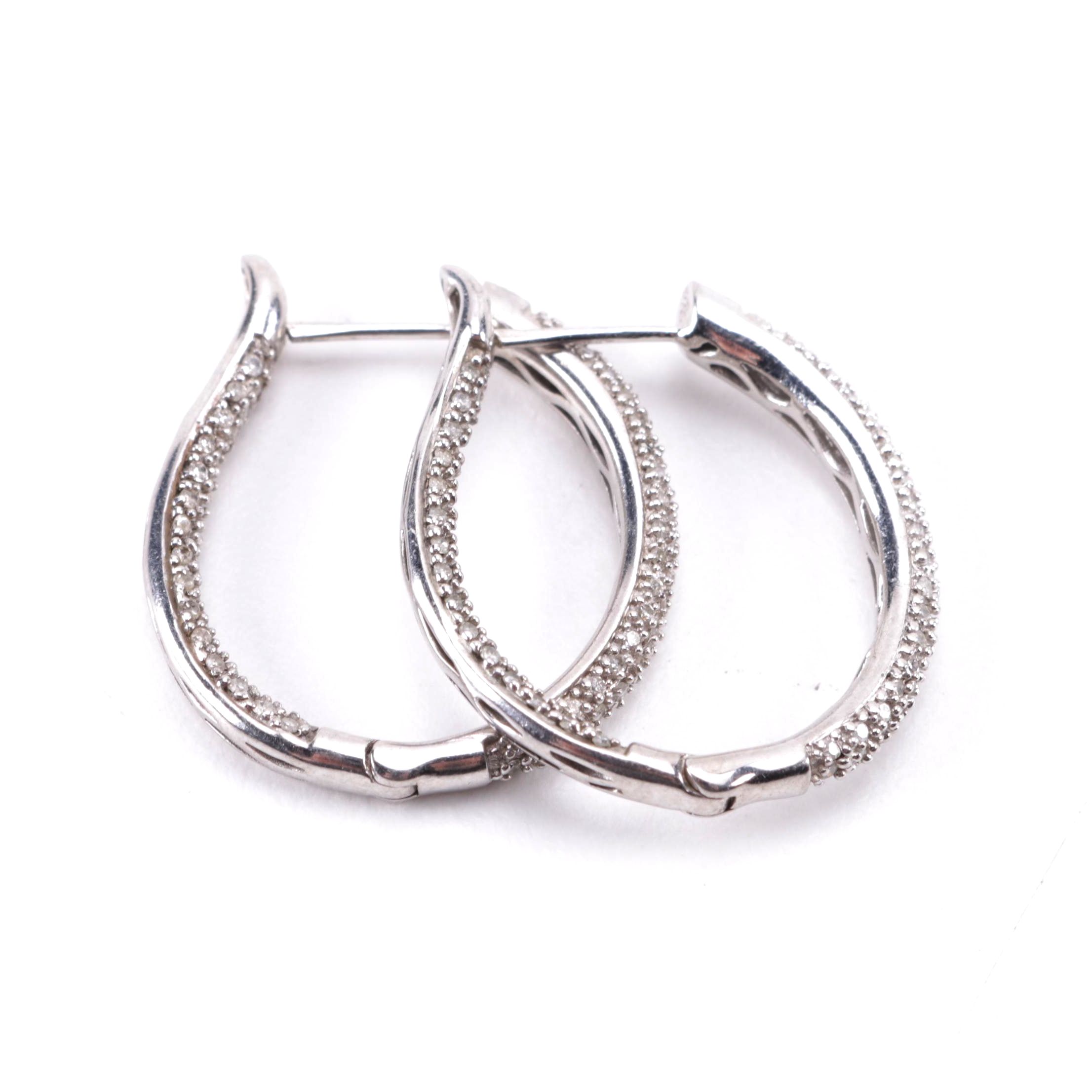 Sterling Silver 1.00 CTW Diamond Hoop Earrings