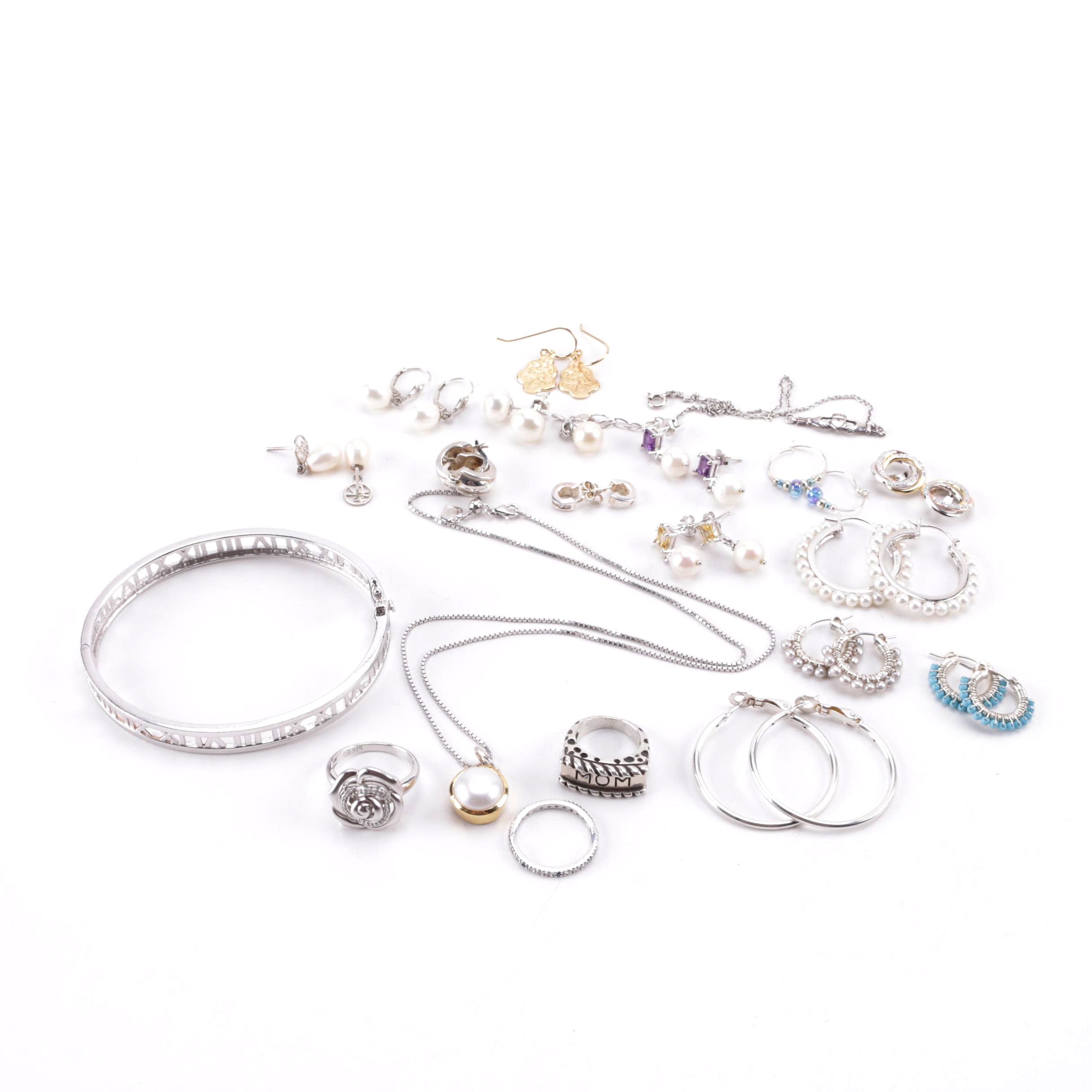 Sterling Silver Jewelry Including a Diamond Ring