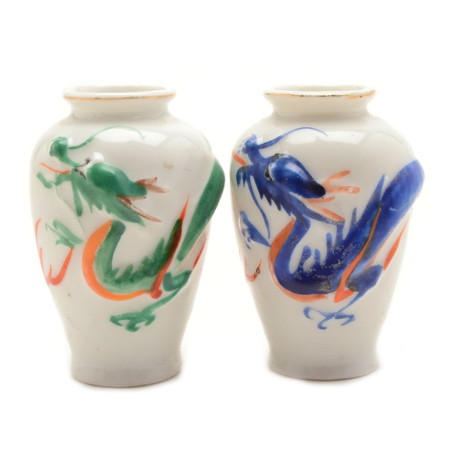 Occupied Japan Dragon Mini Vase Pair