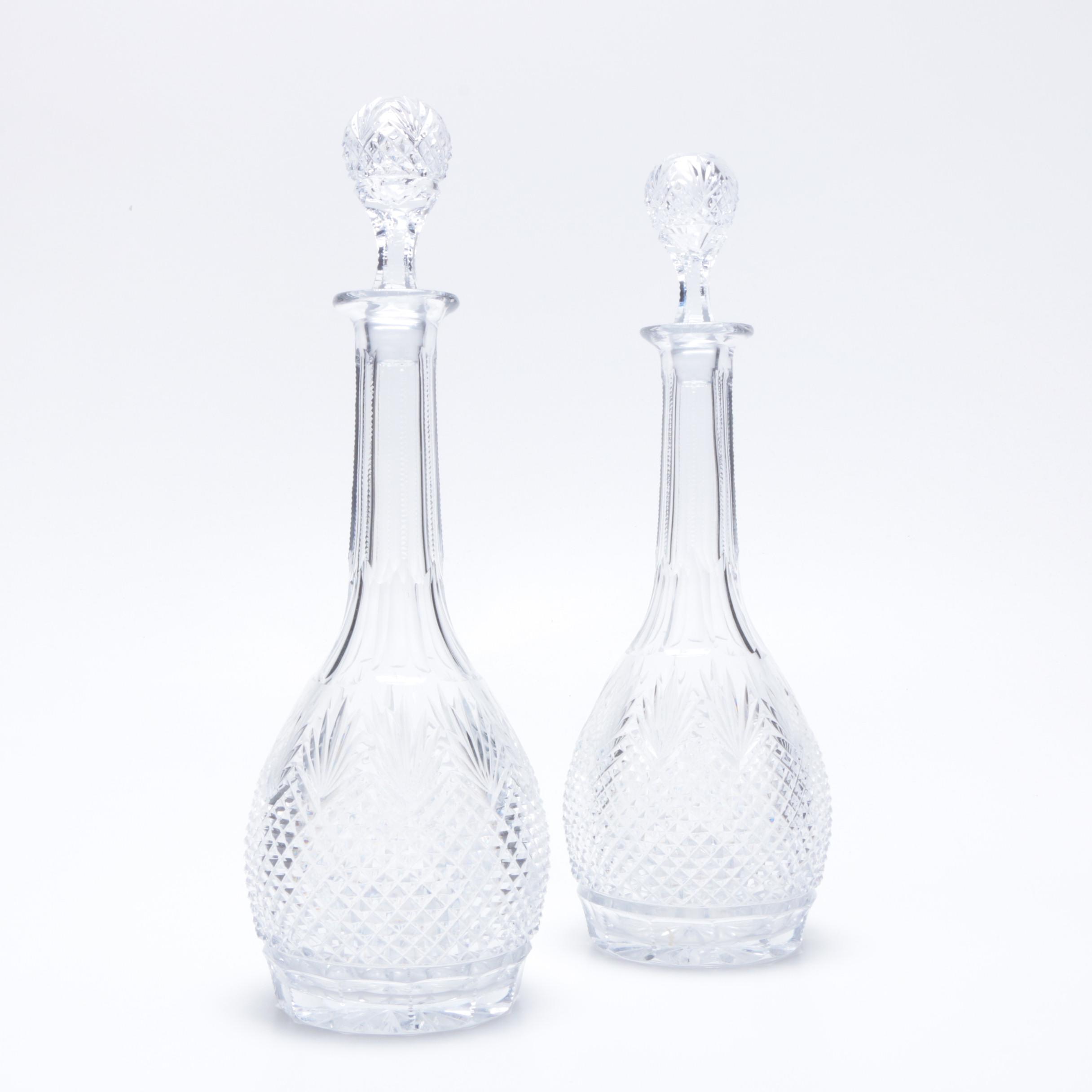 Pair of Antique Colorless Cut Glass Decanters