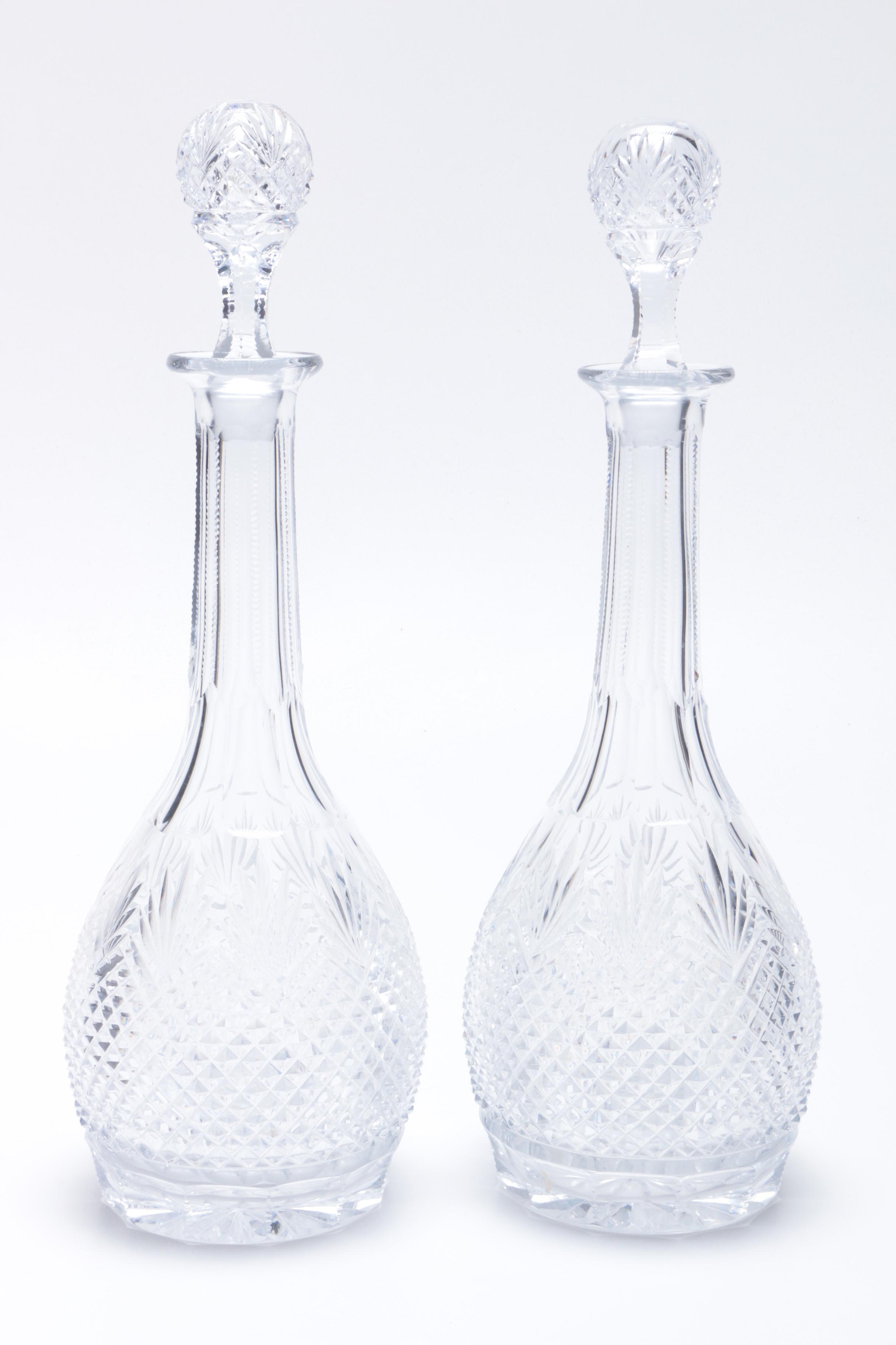Pair of Antique Colorless Cut Glass Decanters