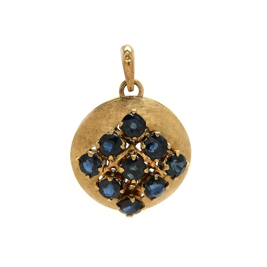 14K Yellow Gold Natural Blue Sapphire Round Pendant