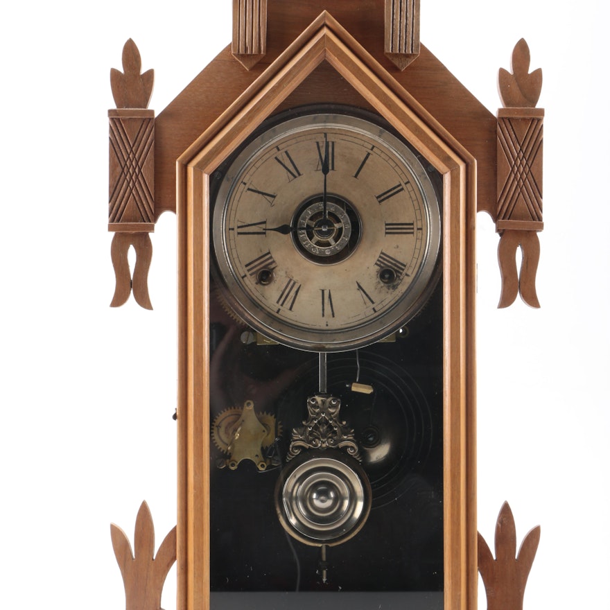 Early 20th Century Hand-Carved Wooden Mantel Clock