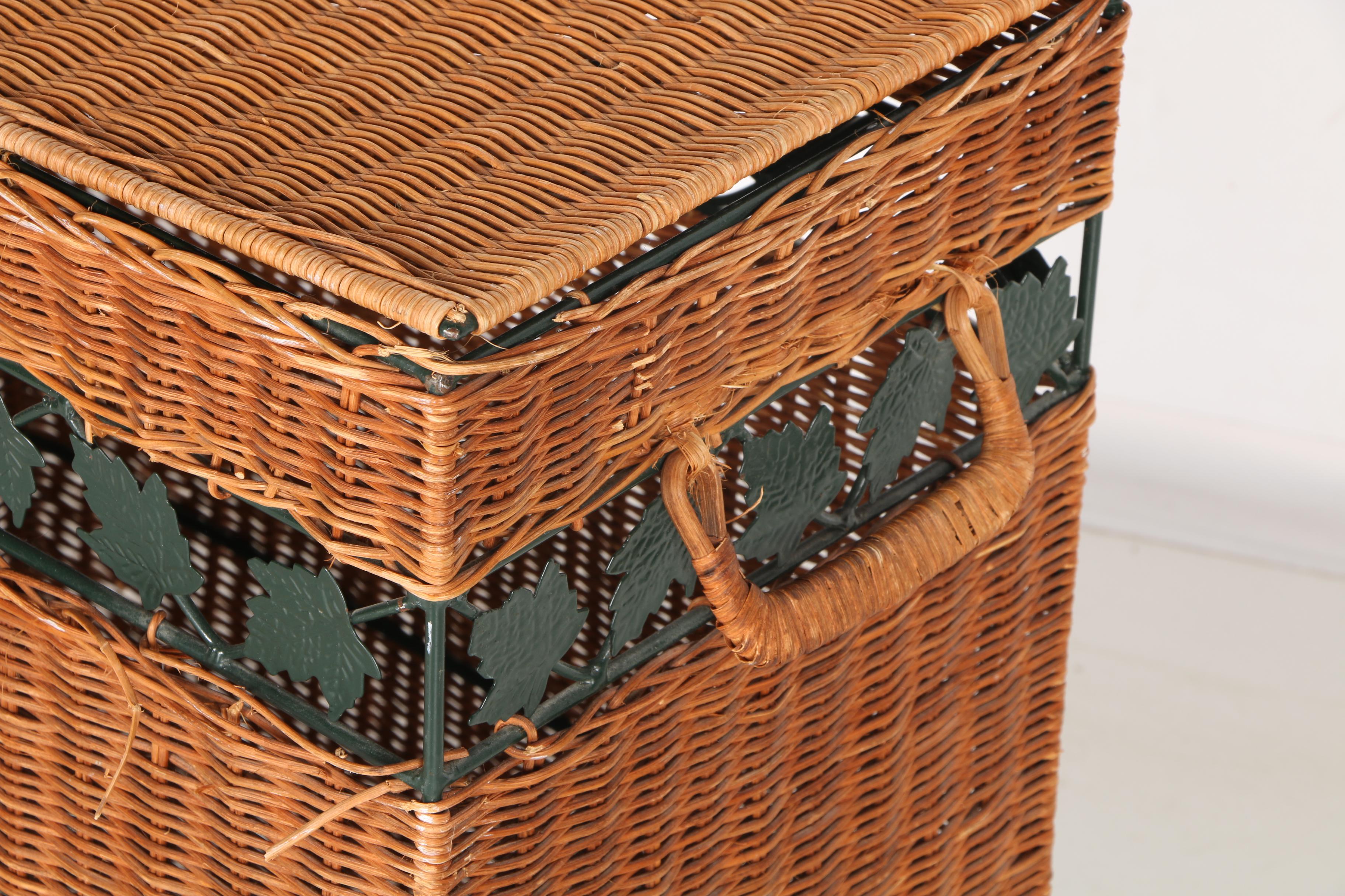Wicker and Metal Basket With Lid