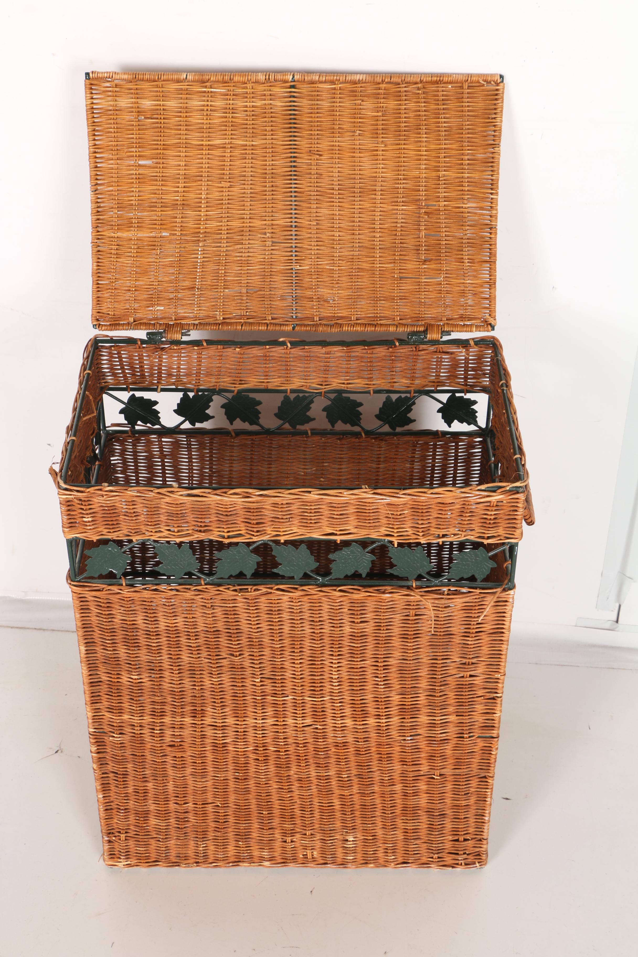 Wicker and Metal Basket With Lid