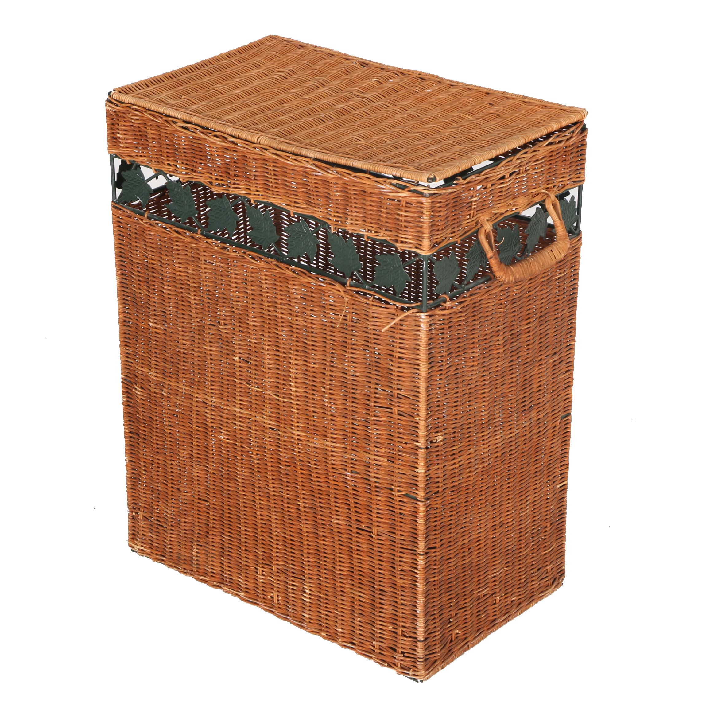 Wicker and Metal Basket With Lid