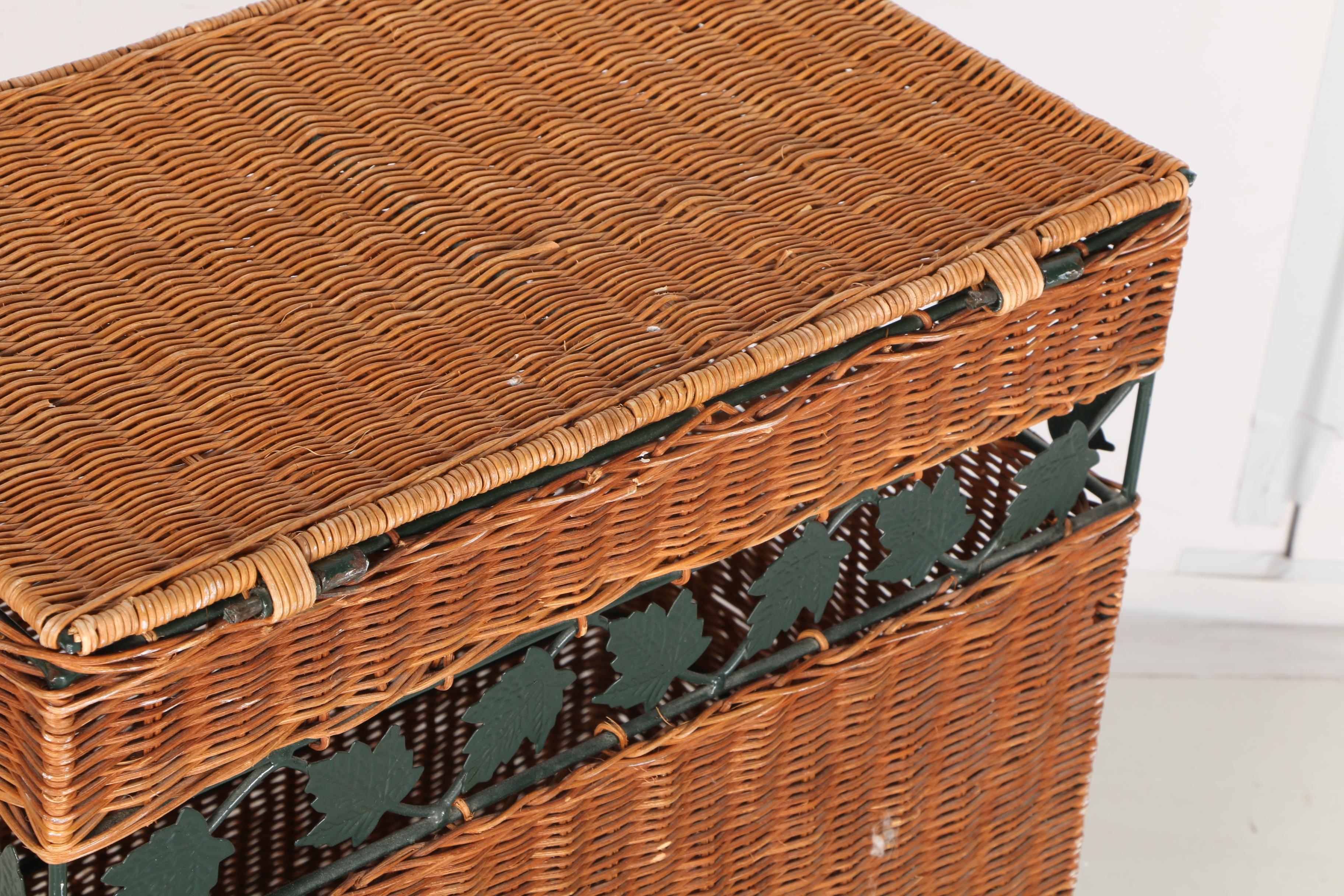 Wicker and Metal Basket With Lid