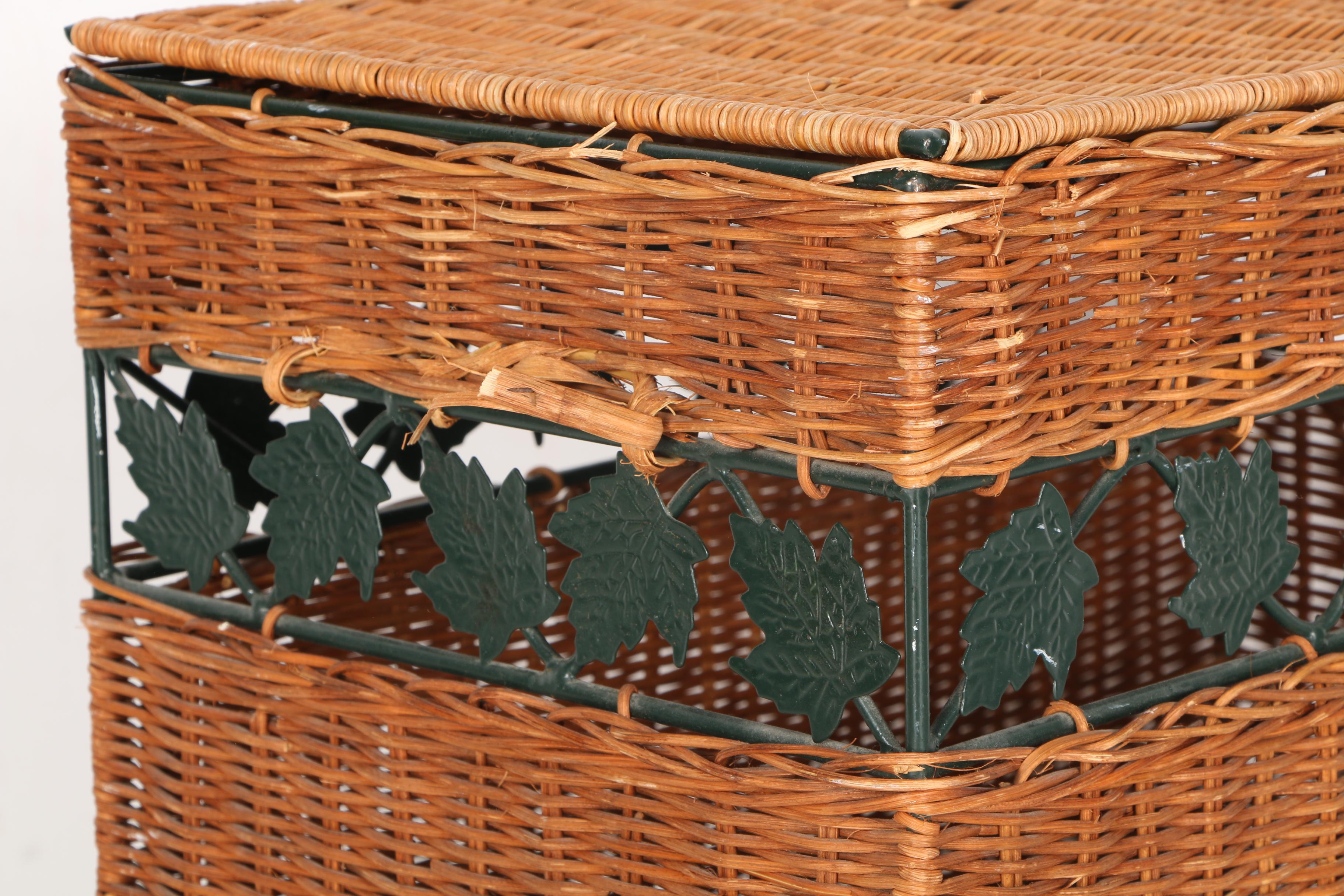 Wicker and Metal Basket With Lid