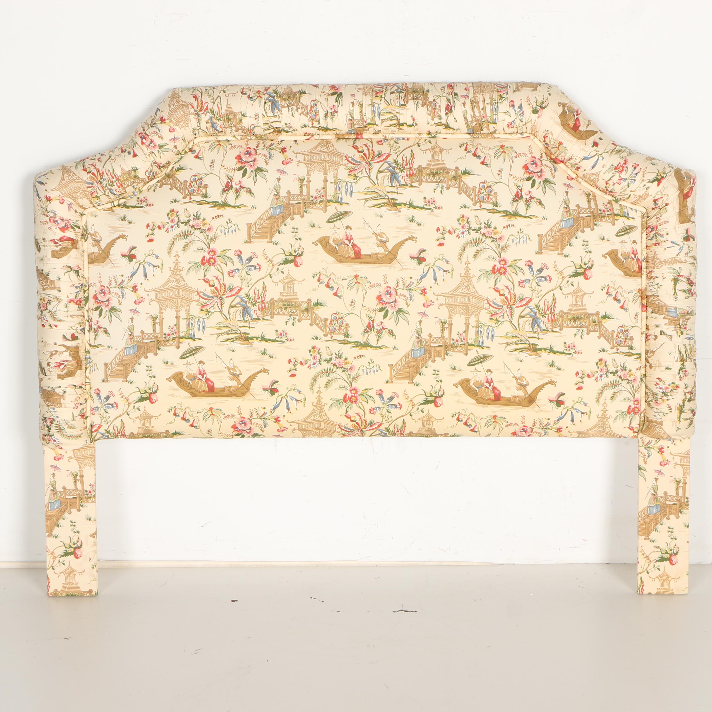 Upholstered Headboard With Asian Inspired Fabric