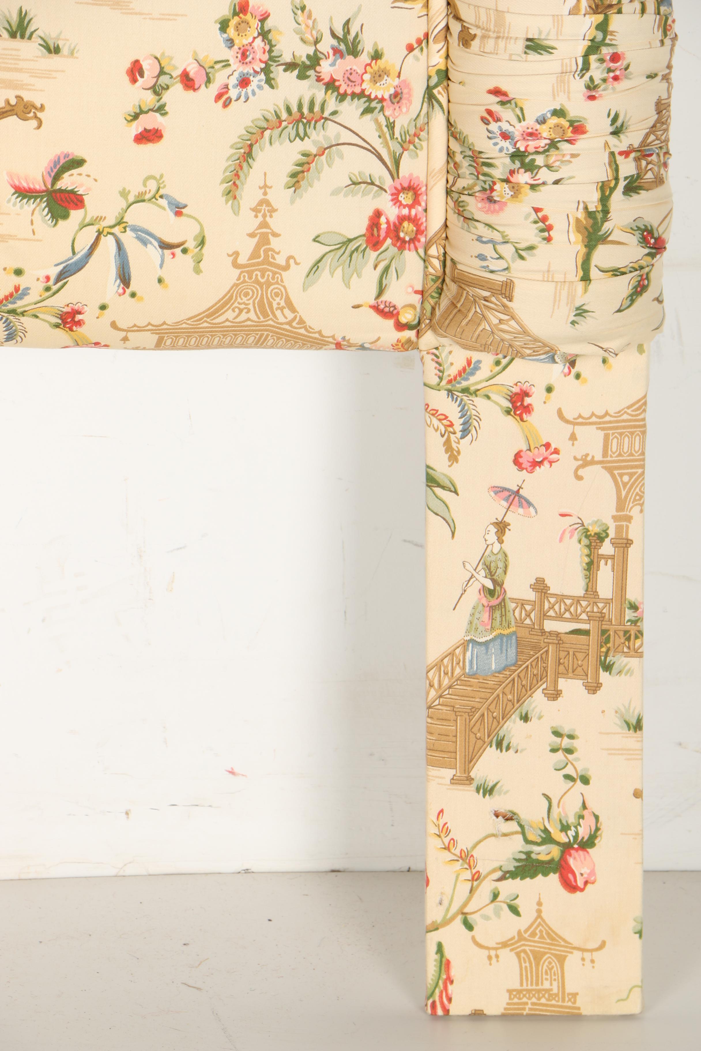 Upholstered Headboard With Asian Inspired Fabric