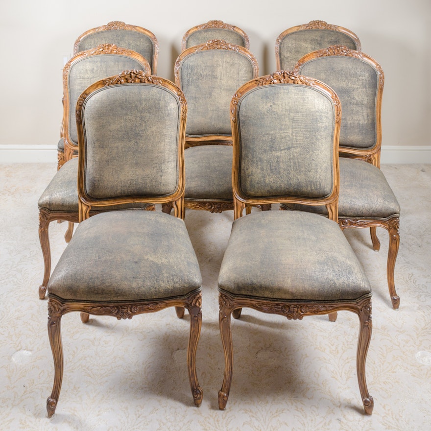 Contemporary Provincial Louis XV Style Upholstered Dining Chairs