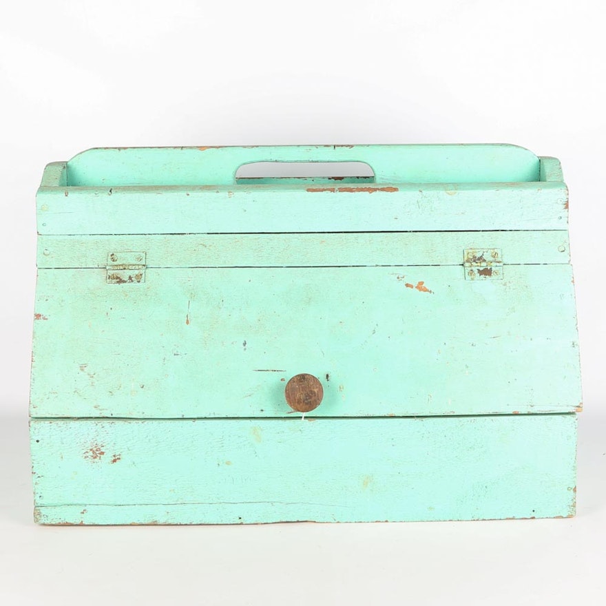 Vintage Painted Tool Box and Mallet