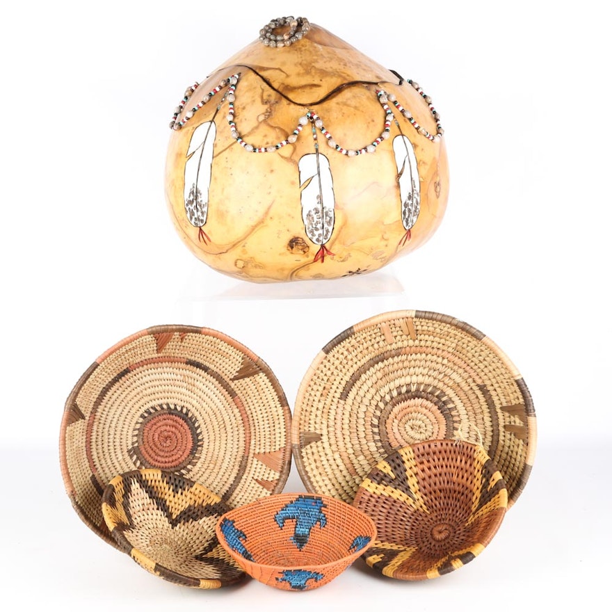 Native American Style Baskets and Gourd
