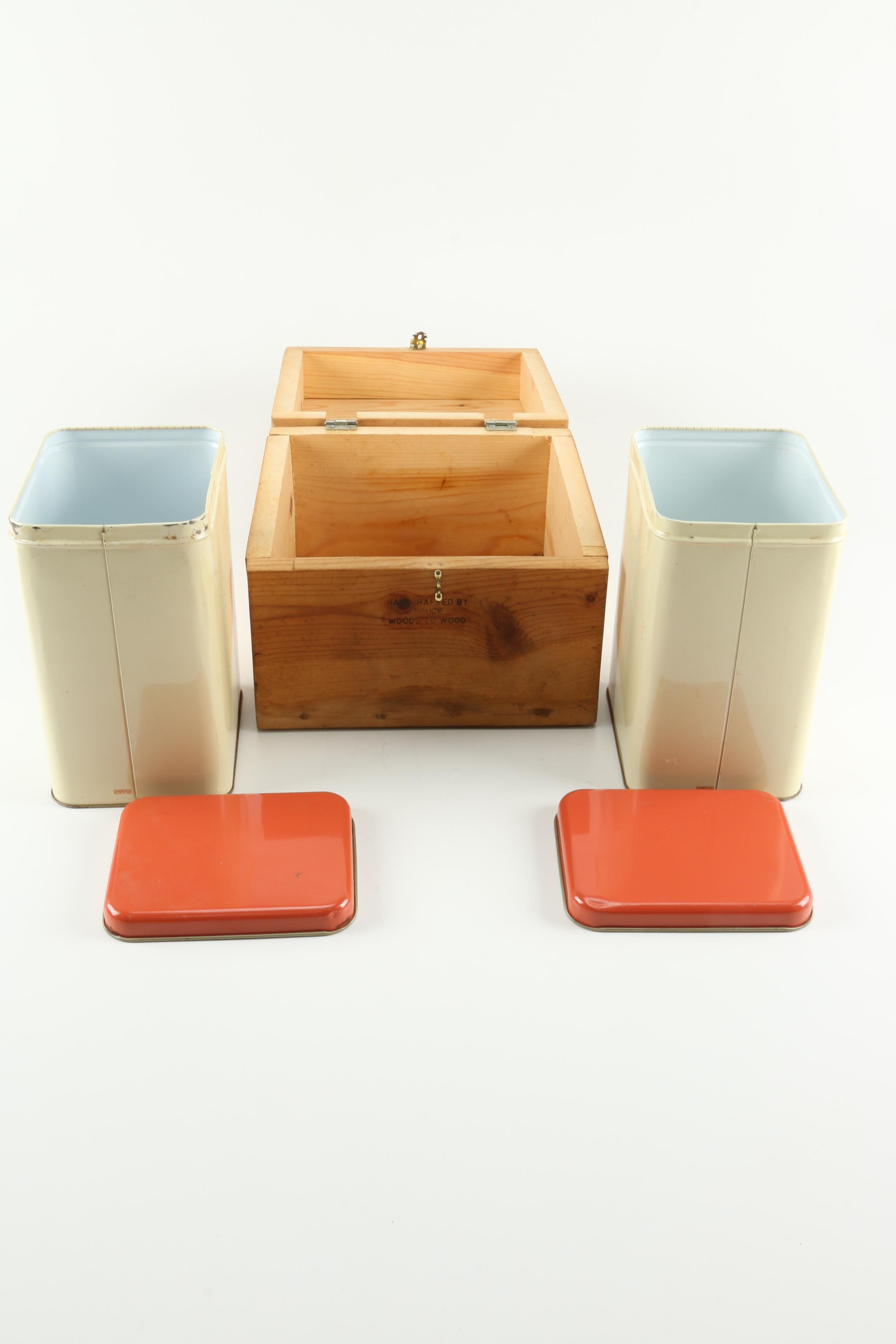 Cheinco Mushroom Tins and Handmade Wooden Box