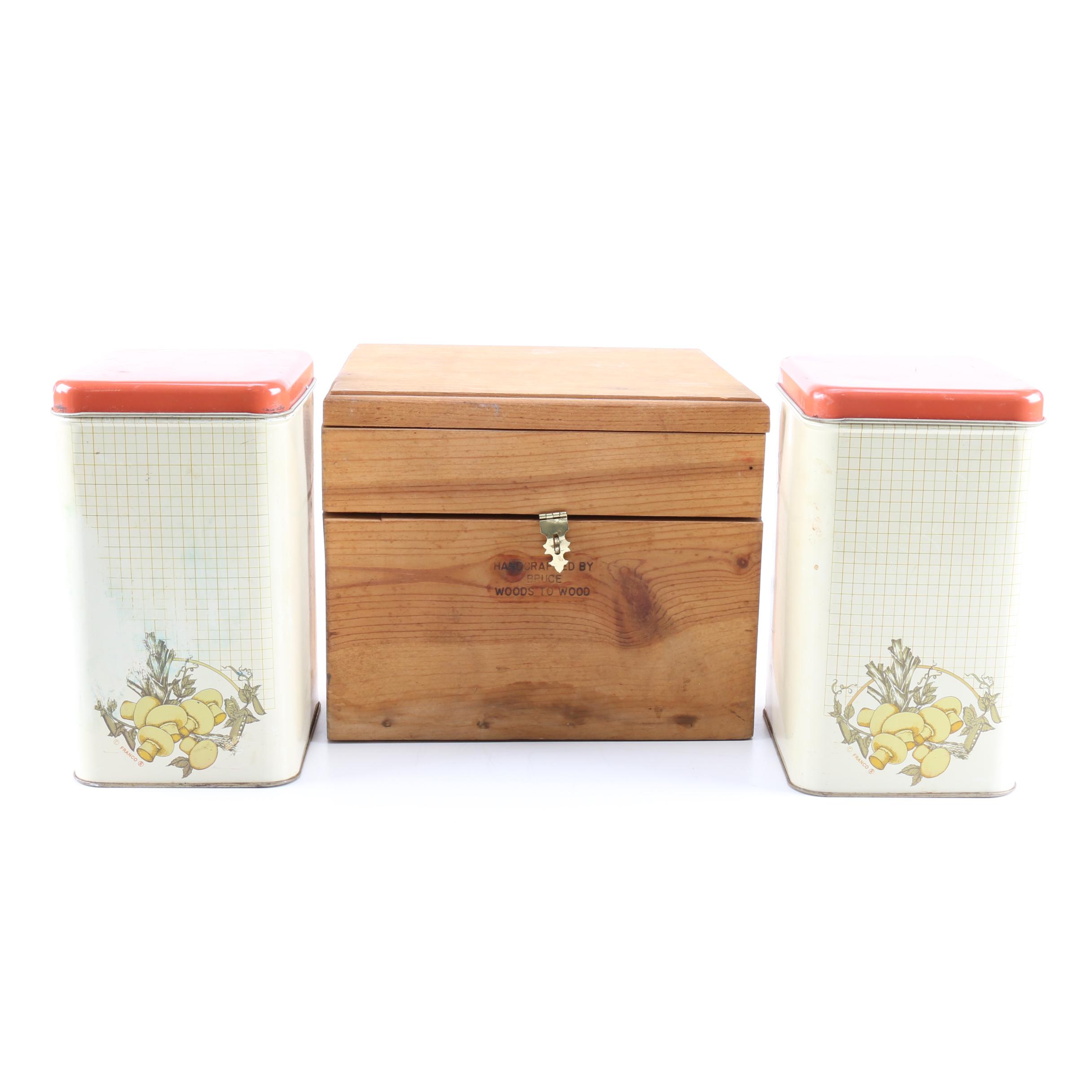 Cheinco Mushroom Tins and Handmade Wooden Box