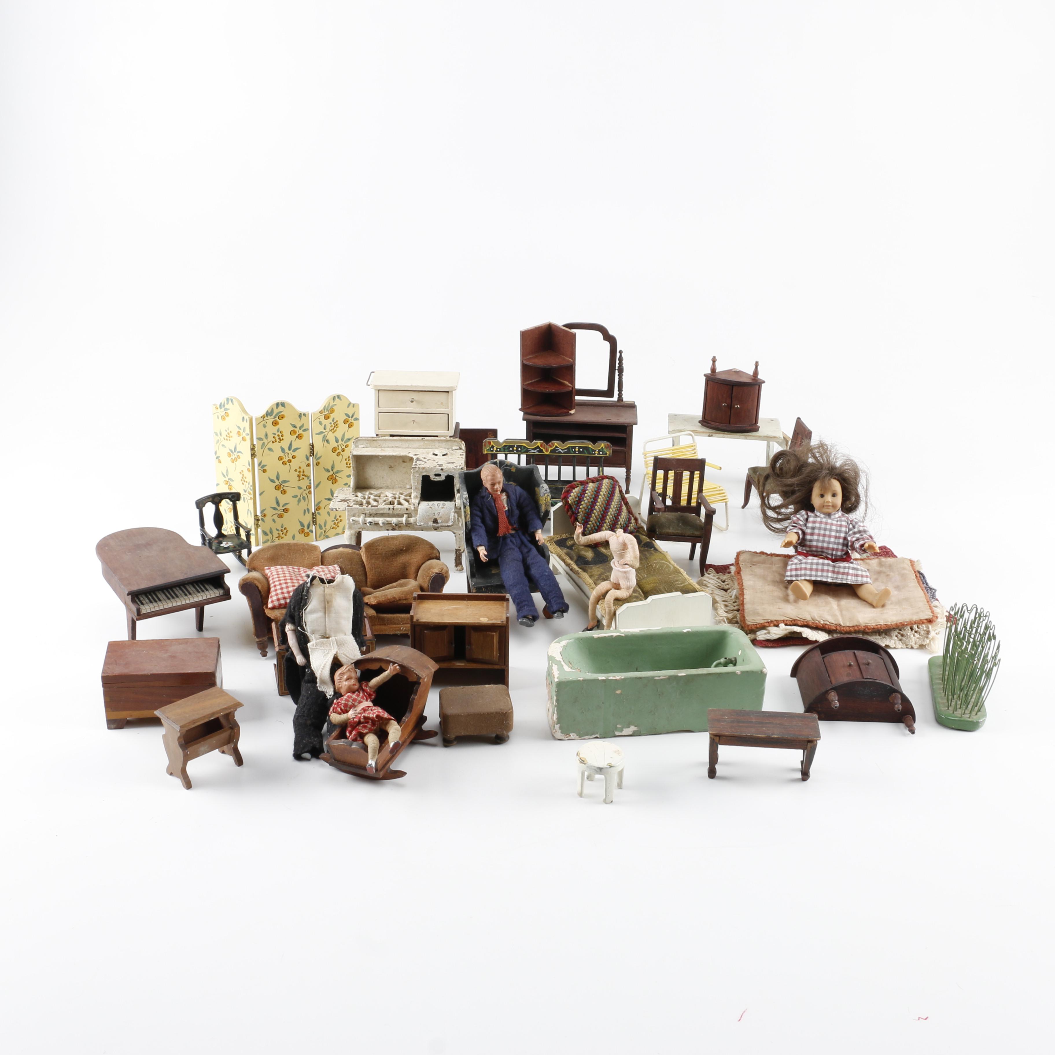 Vintage Dolls and Dollhouse Furniture