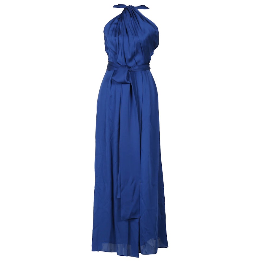 Carolina Herrera Persian Blue Silk Halter Gown