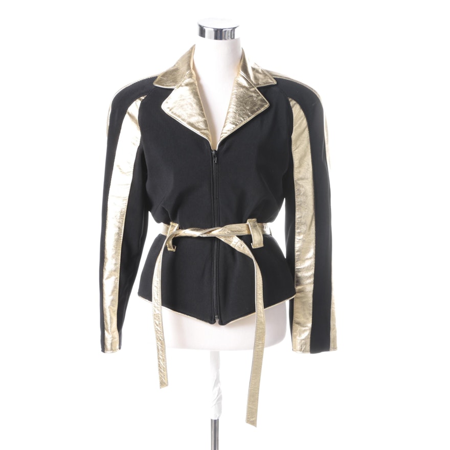 Women's Vintage Black and Gold Leather Jacket