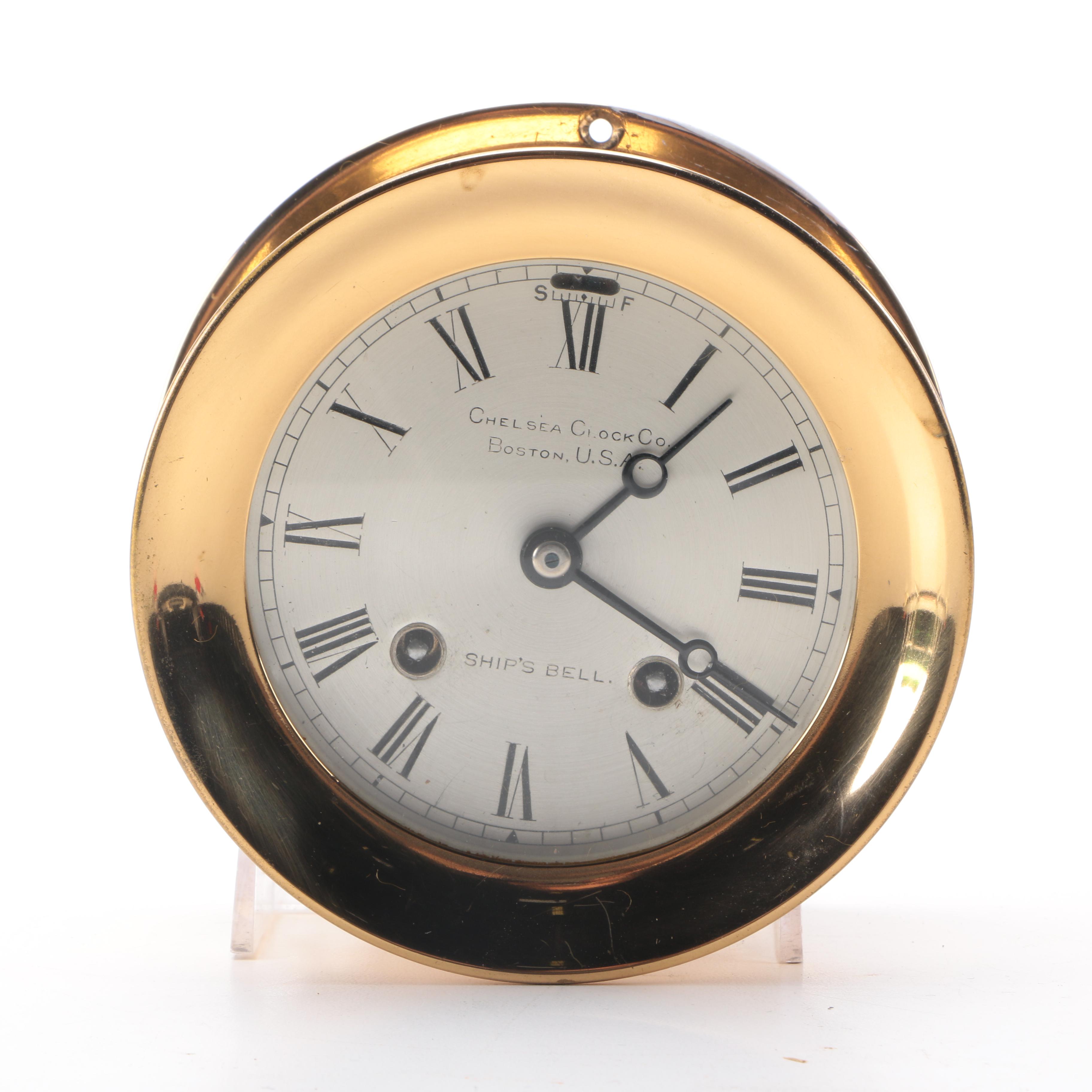 Early 20th Century Brass Ship's Bell Clock by Chelsea Clock Co.