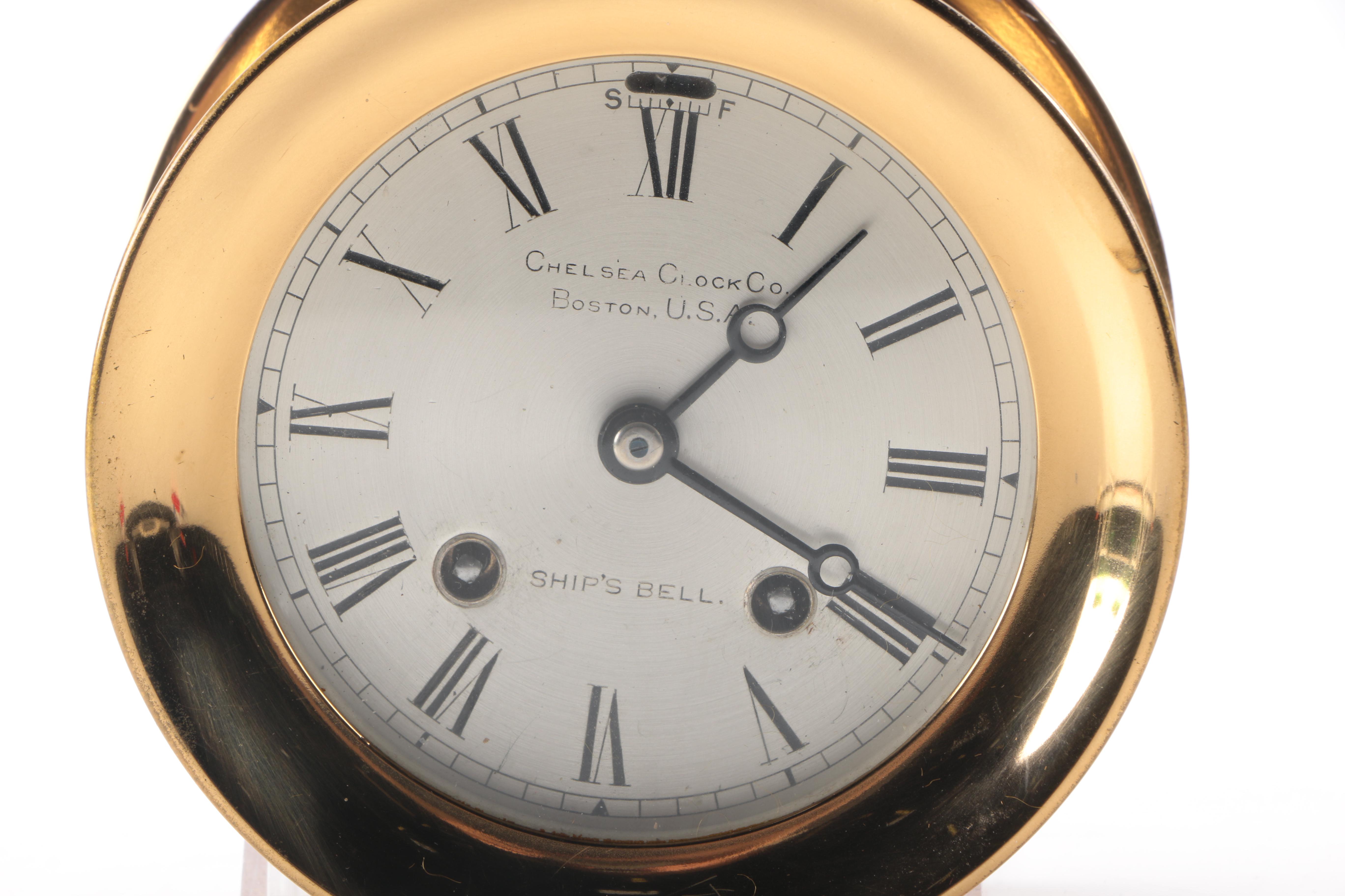 Early 20th Century Brass Ship's Bell Clock by Chelsea Clock Co.