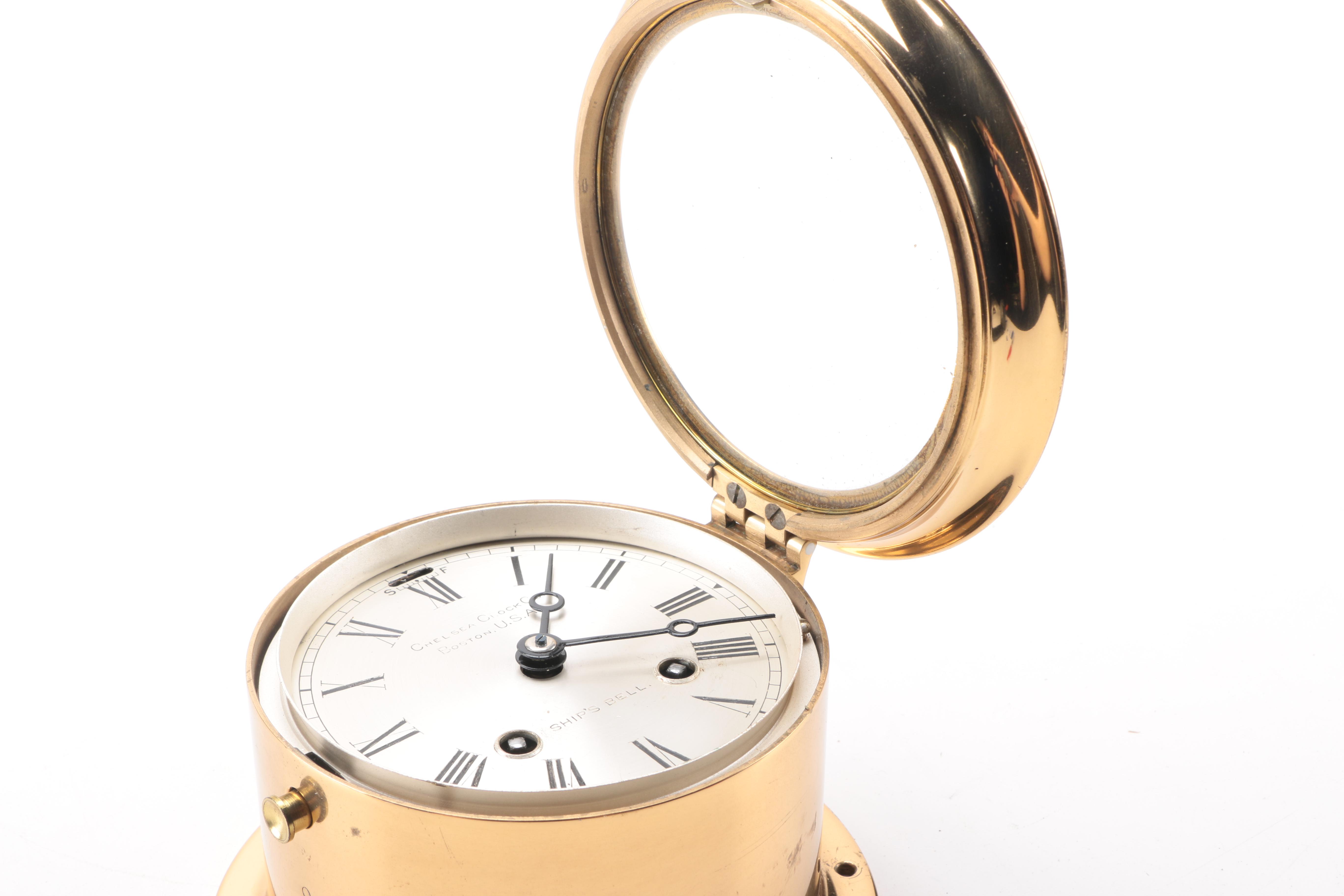 Early 20th Century Brass Ship's Bell Clock by Chelsea Clock Co.