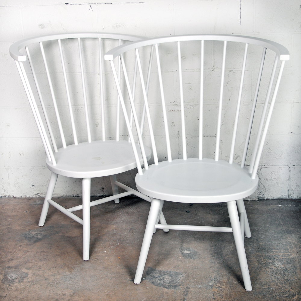Oversize Crate and Barrel White Spindle Back Chairs