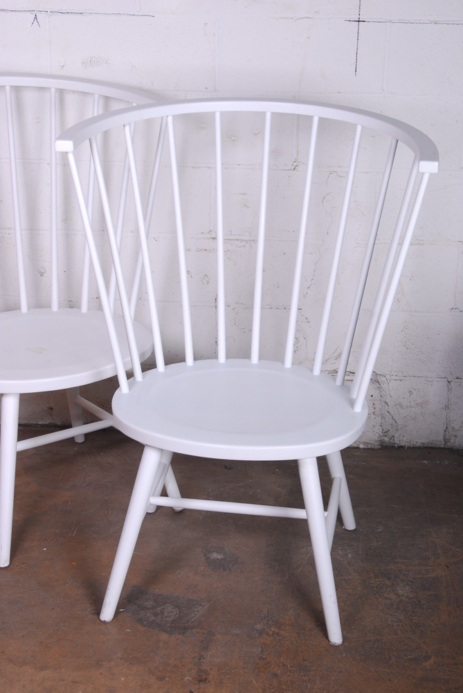 Oversize Crate and Barrel White Spindle Back Chairs