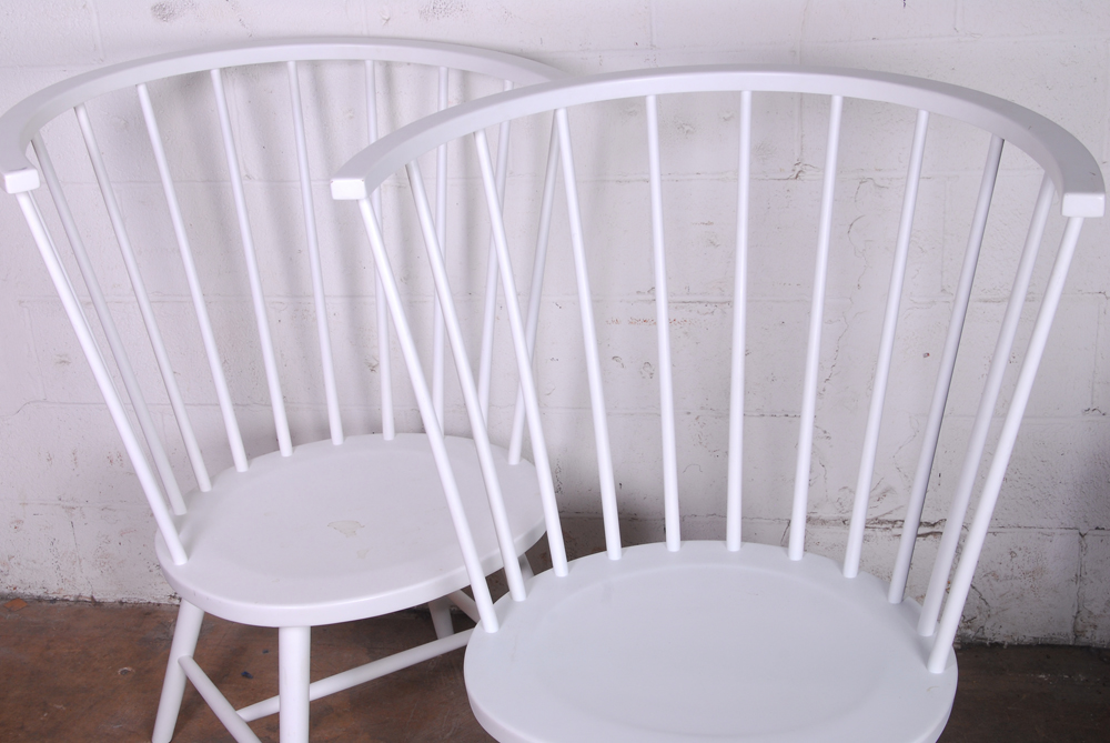 Oversize Crate and Barrel White Spindle Back Chairs