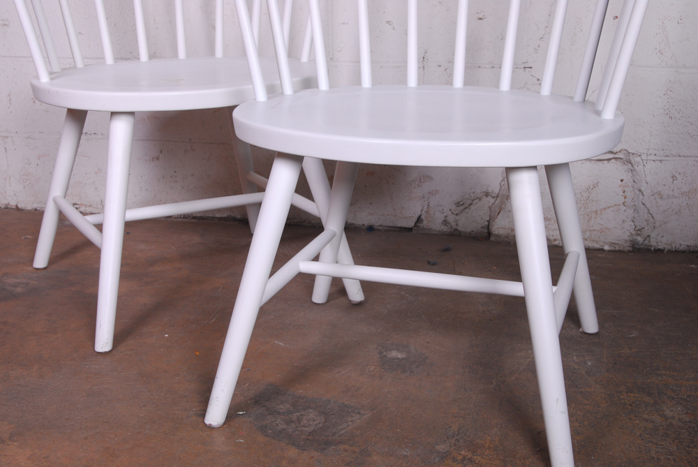 Oversize Crate and Barrel White Spindle Back Chairs
