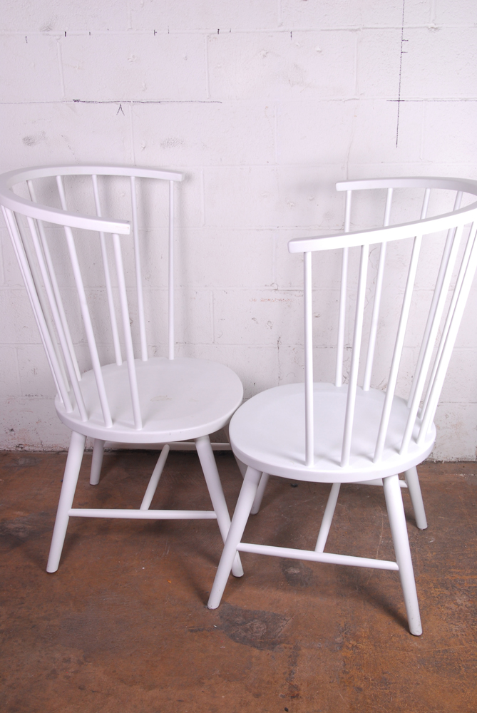 Oversize Crate and Barrel White Spindle Back Chairs