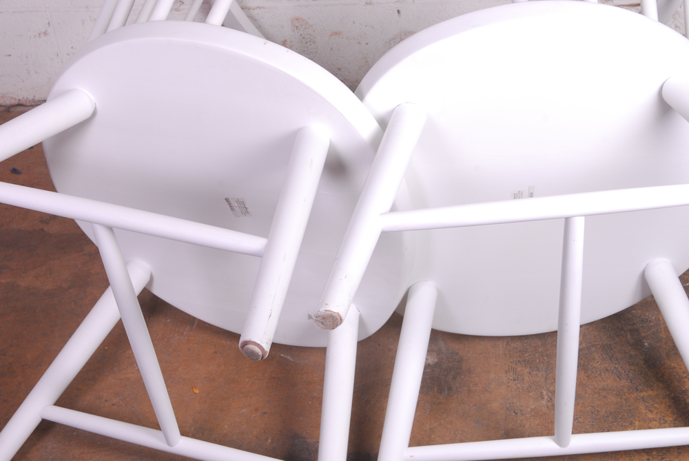 Oversize Crate and Barrel White Spindle Back Chairs