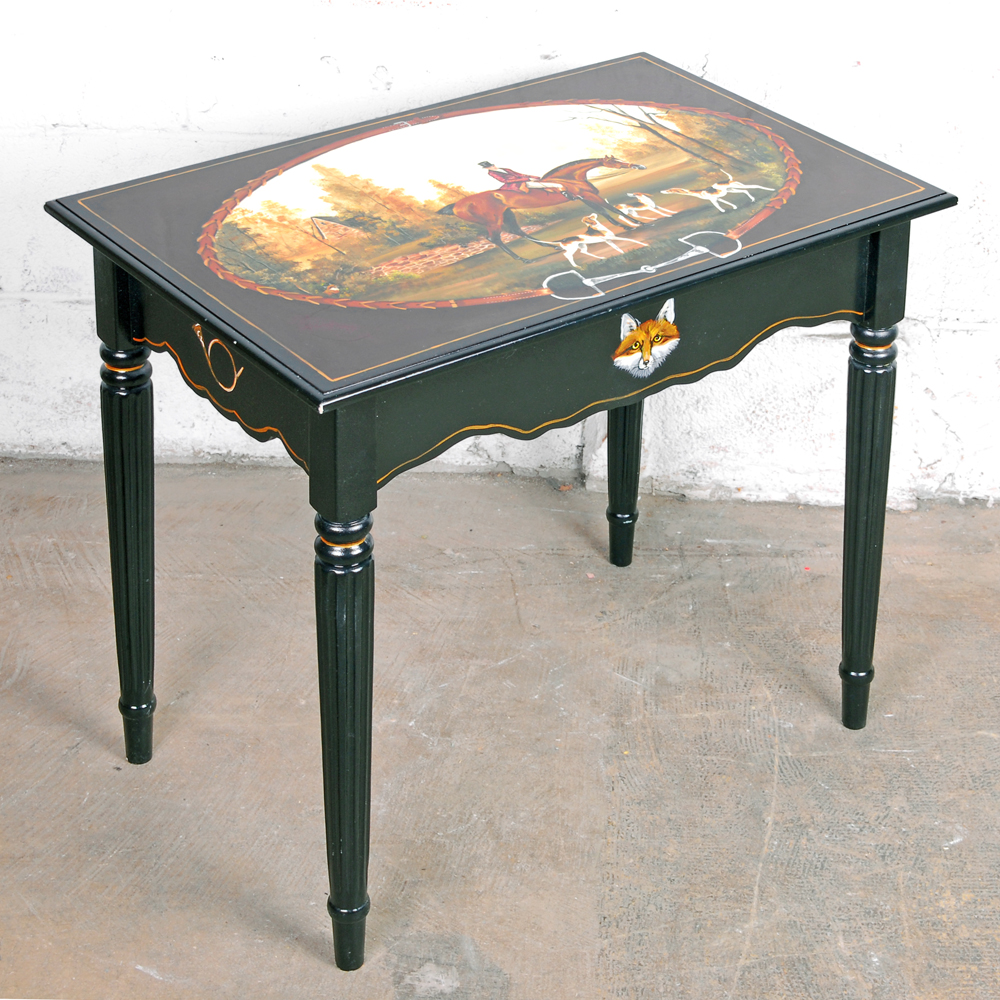 Hand Painted Hunting Motif Accent Table