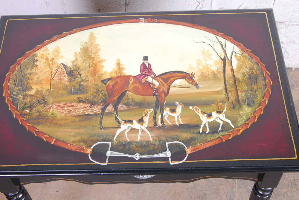 Hand Painted Hunting Motif Accent Table