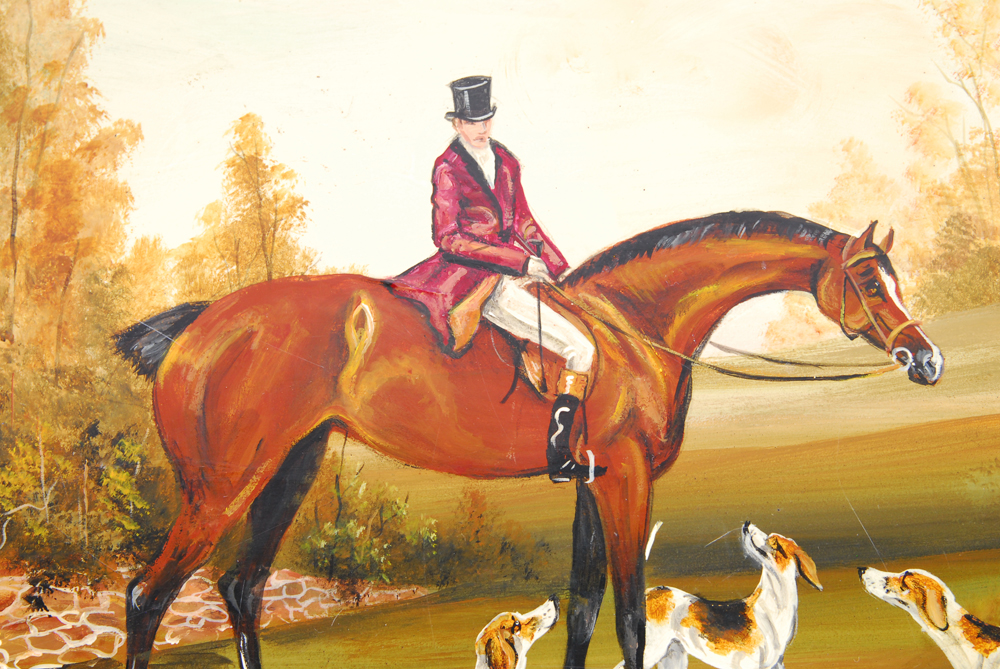 Hand Painted Hunting Motif Accent Table