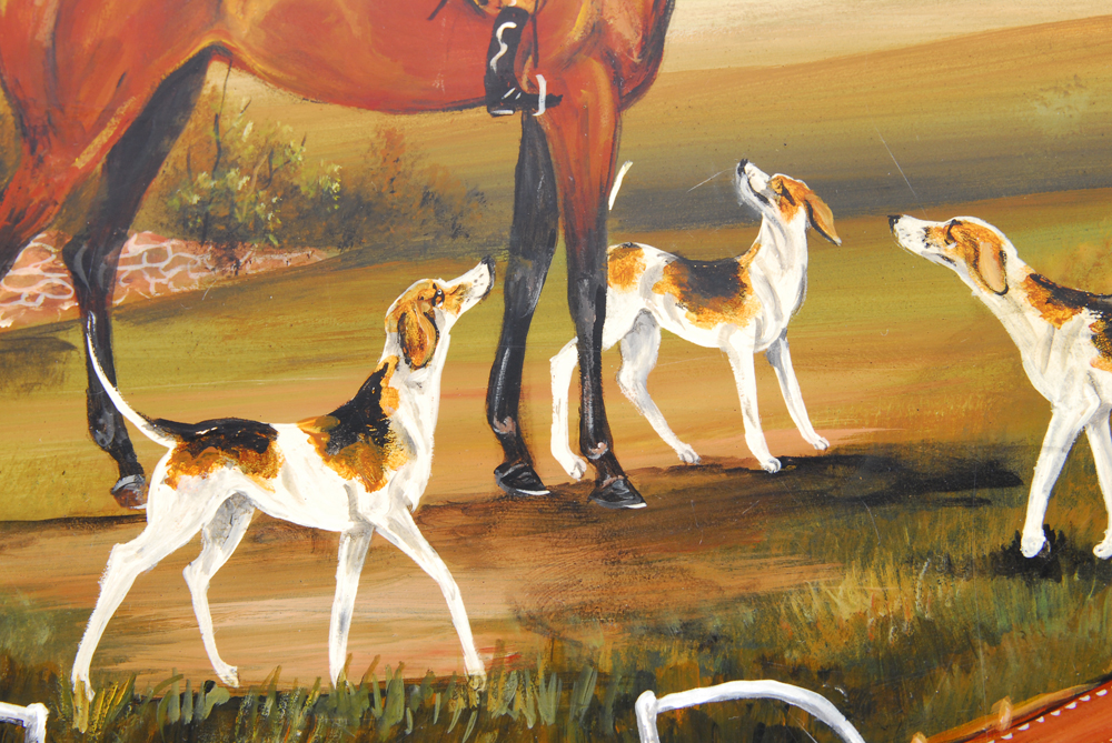 Hand Painted Hunting Motif Accent Table