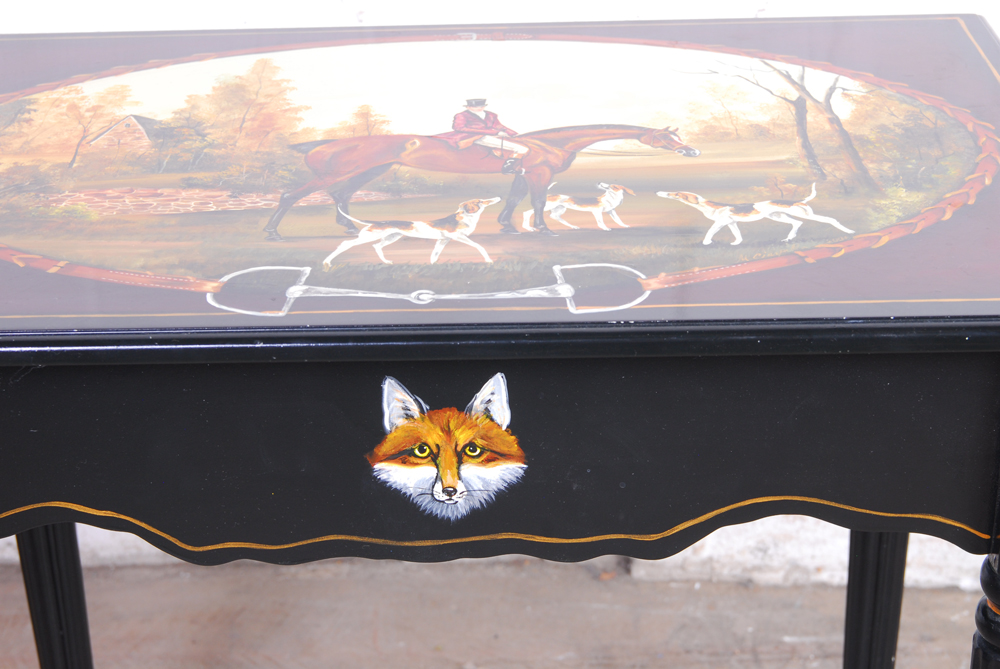 Hand Painted Hunting Motif Accent Table