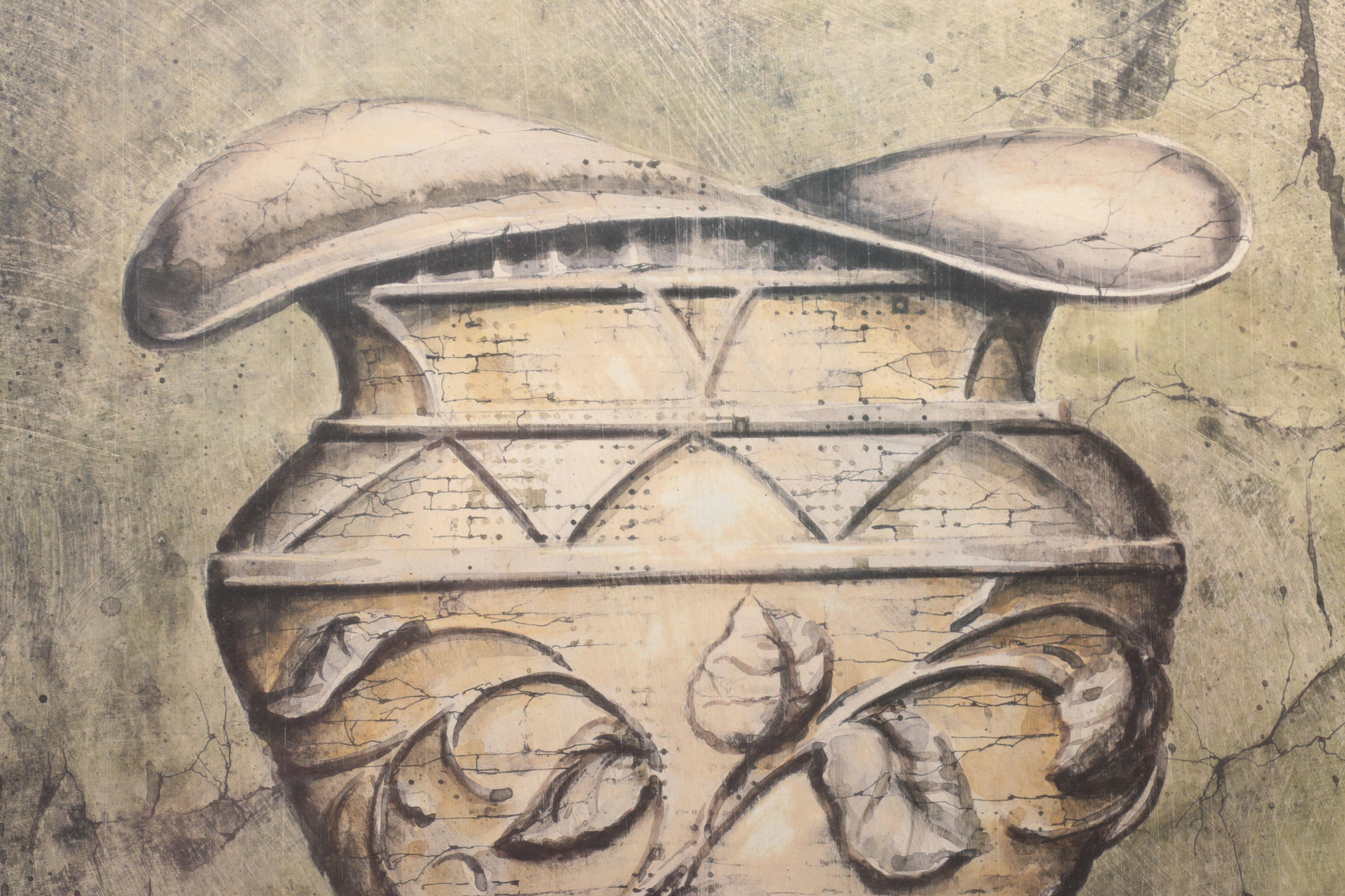 Offset Lithograph "Ornate Urns II"