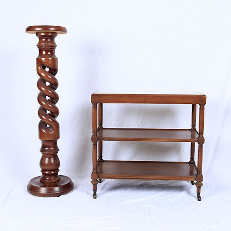 Wooden Plant Stand and Marble Top Side Table