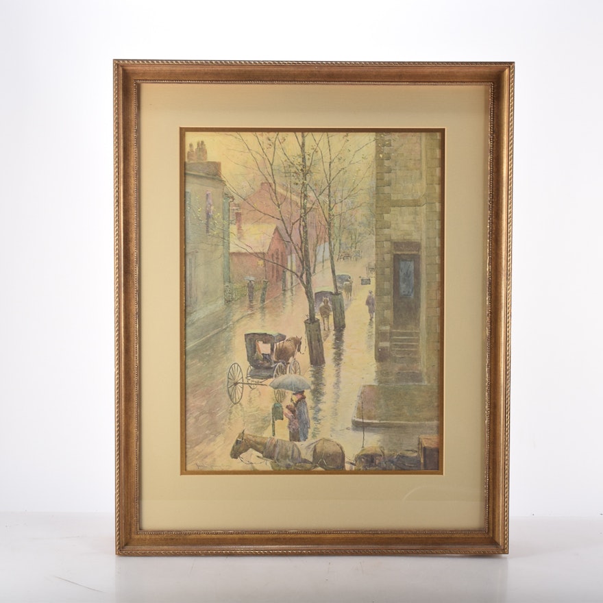 Offset Lithograph After Paul Sawyier "A Rainy Day in Frankfort"