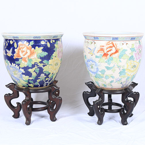 Chinese Porcelain Planters With Stands