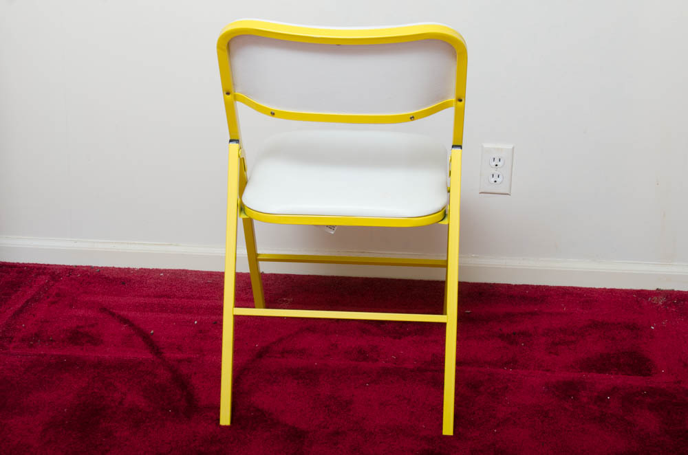 Yellow and White Folding Table With Chairs