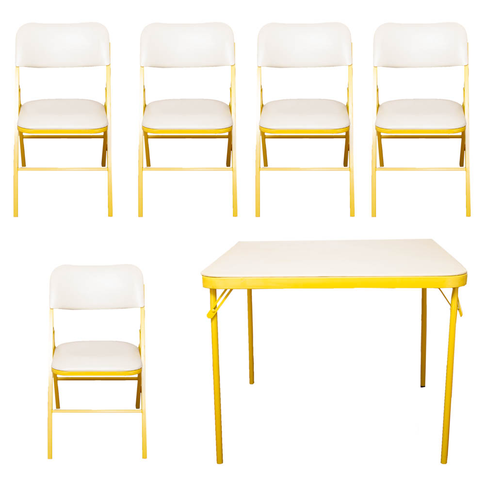 Yellow and White Folding Table With Chairs